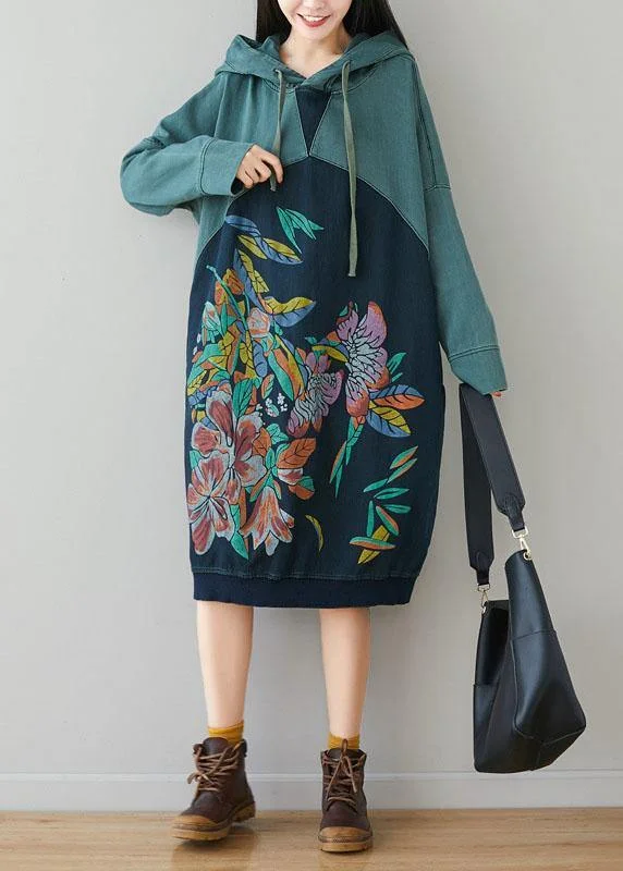 Beautiful Blue Hooded Pockets Drawstring Print Fall Sweatshirts Dress Shirt Dress Fashion Beautiful Blue Hooded Pockets Drawstring Print Fall Sweatshirts Dress Shirt Dress Fashion
