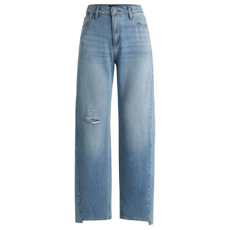 Wide-leg jeans in blue denim with stepped hem