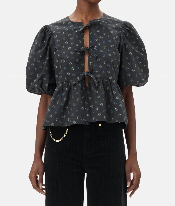 Printed Cotton Peplum Blouse In Phantom