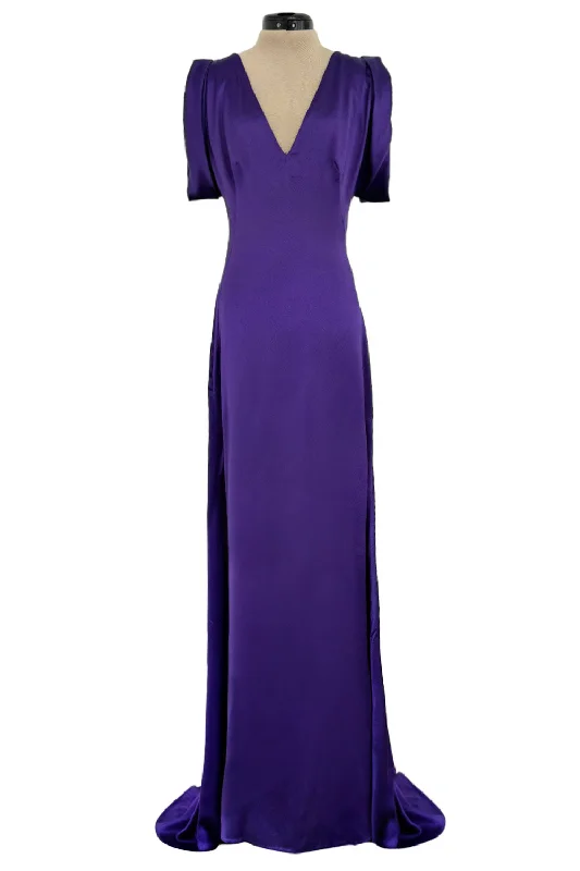 2007 Alexander McQueen Purple Bias Cut Liquid Silk Satin Dress w Amazing Sleeves One-shoulder unclassified dresses