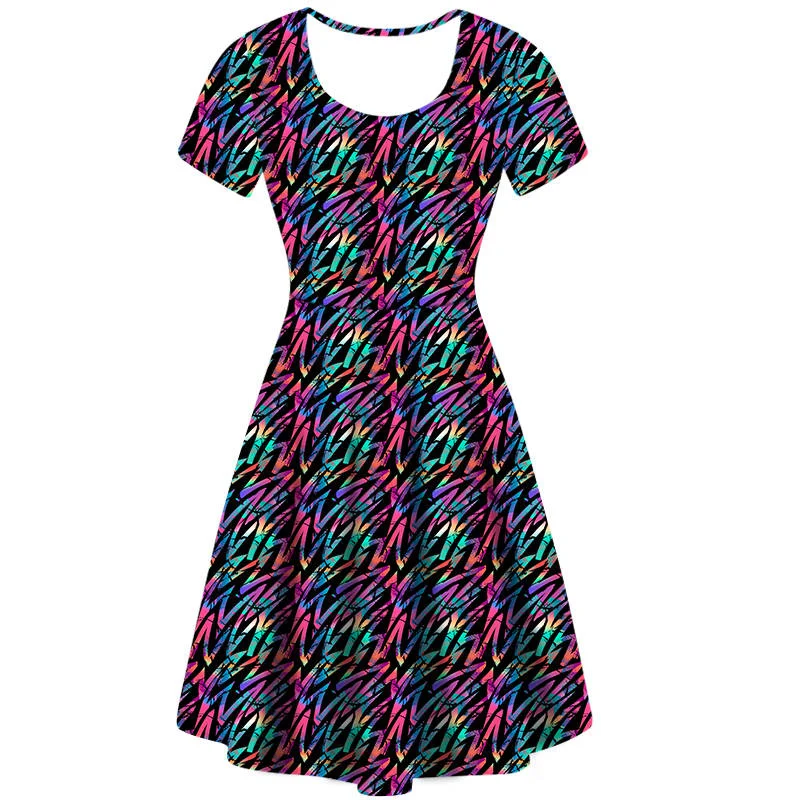 Rainbow Scribble Vintage Skater Dress Festival unclassified dresses