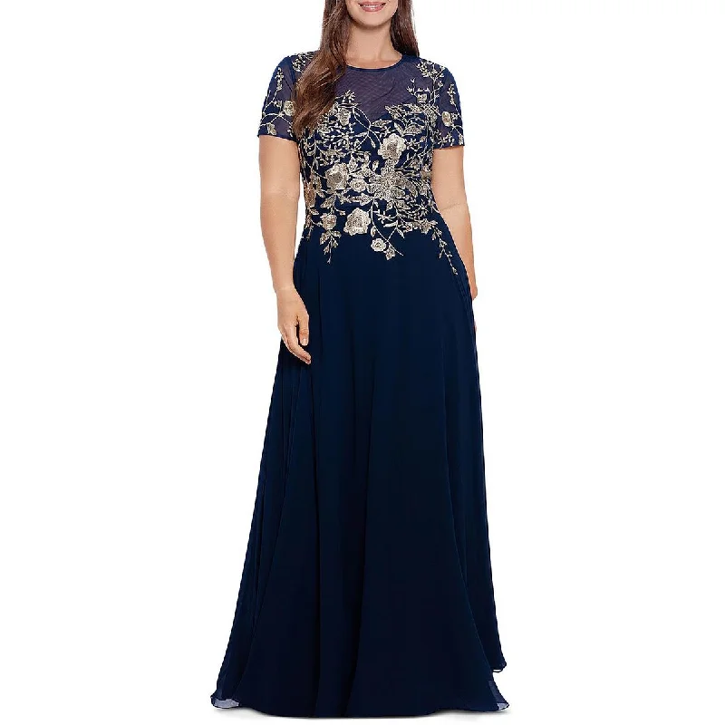 Betsy & Adam Womens Plus Mesh Embroidered Evening Dress Trendy unclassified dresses