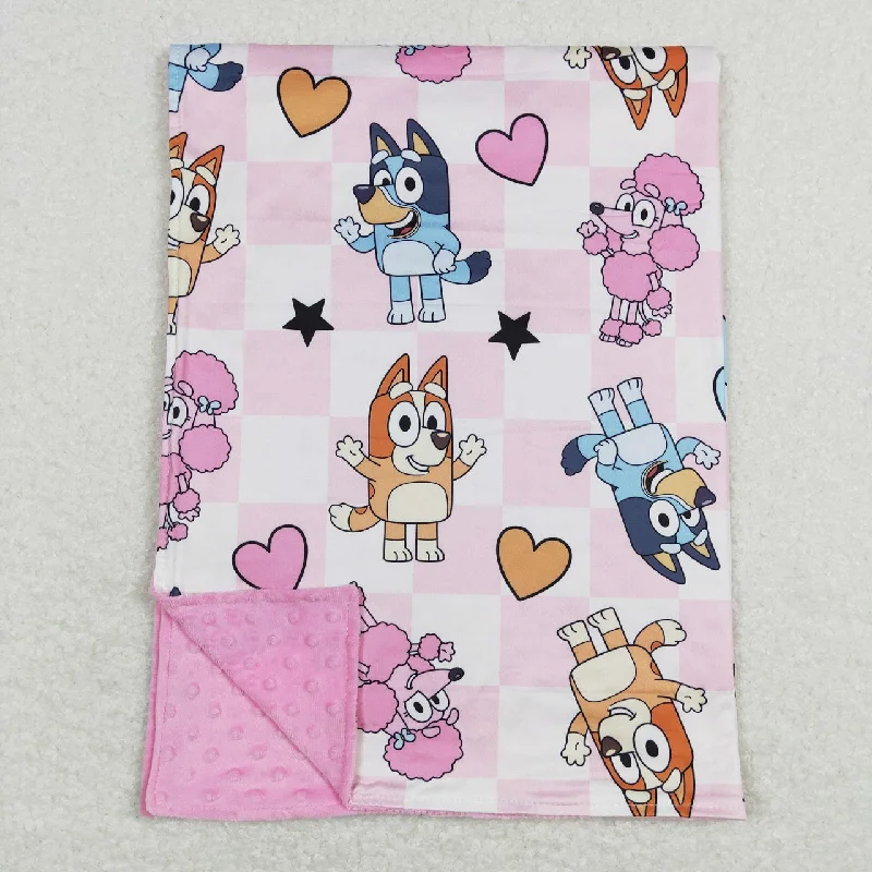 BL0114 Baby Girl Valentine's Day Dogs Hearts Checkered Pink Blanket Off-shoulder unclassified dresses