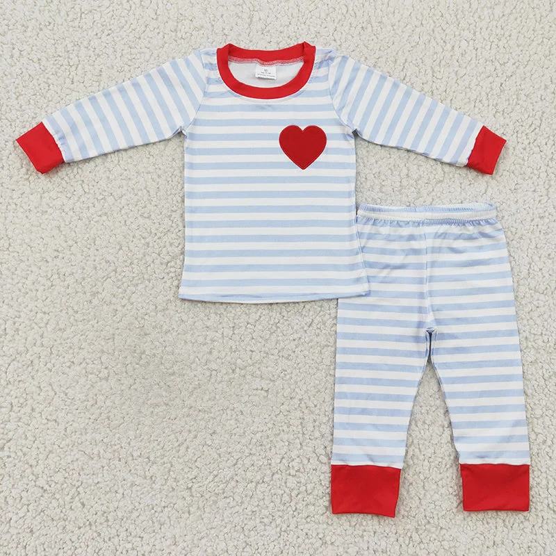 BLP0149 Baby Boy Embroidery Heart Striped Pajamas Outfit Monochrome unclassified dresses