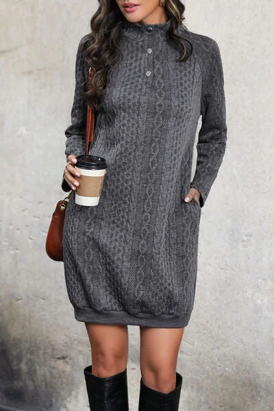 Blue Zone Planet |  Cable-Knit Mock Neck Dress Flowy unclassified dresses