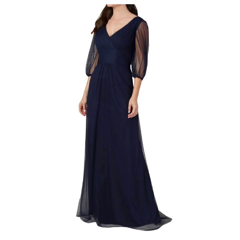 CHRISTINA WU Style 17125 Pleated Deep V-Neck Gown Navy Size 10 NWT Silk unclassified dresses