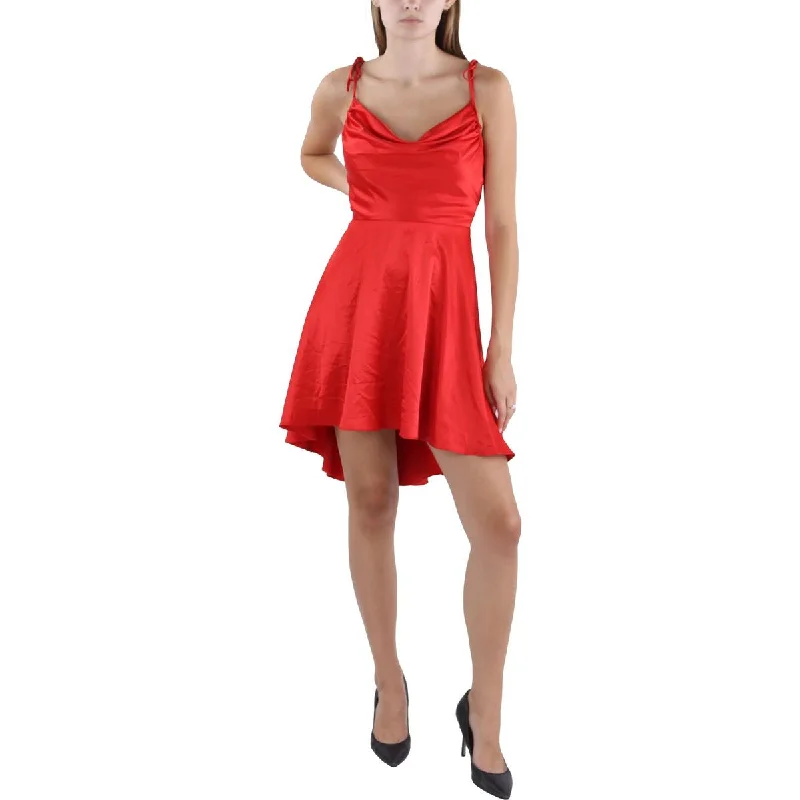 City Studios Womens Juniors Satin Knee-Length Fit & Flare Dress Breathable unclassified dresses