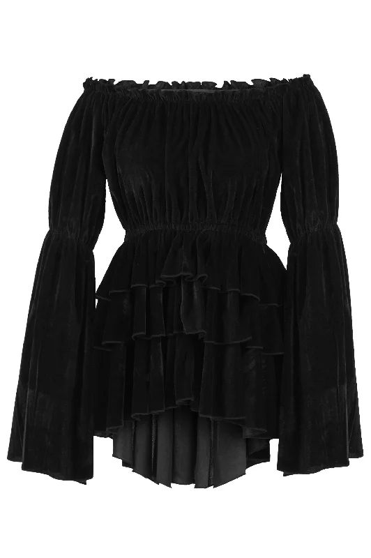 Daisy Corsets Black Velvet Ruffle Dress Ruched unclassified dresses