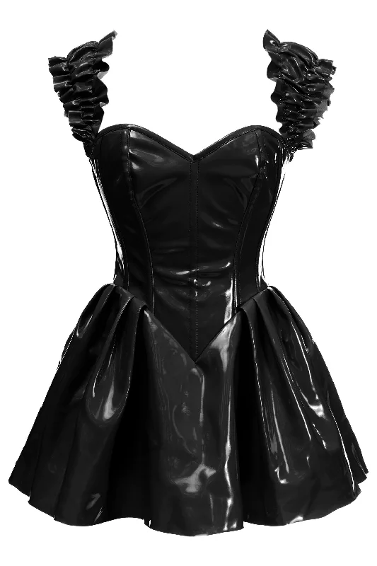 Daisy Corsets Top Drawer Steel Boned Black Patent PVC Vinyl Corset Dress Boho unclassified dresses