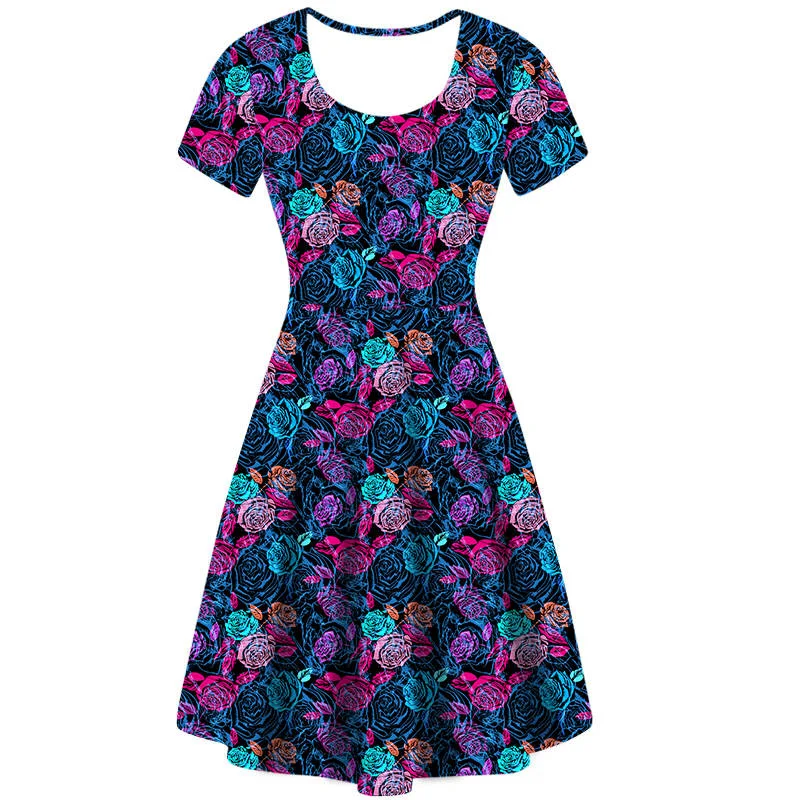 Delightful Roses Vintage Skater Dress Dark color unclassified dresses