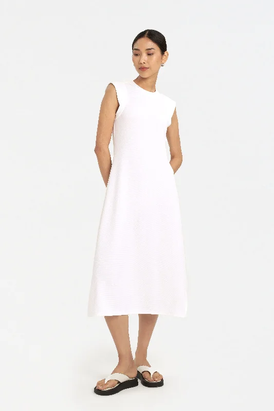 Gillian Sleeveless Knit Dress in Cloud White Discounted unclassified dresses