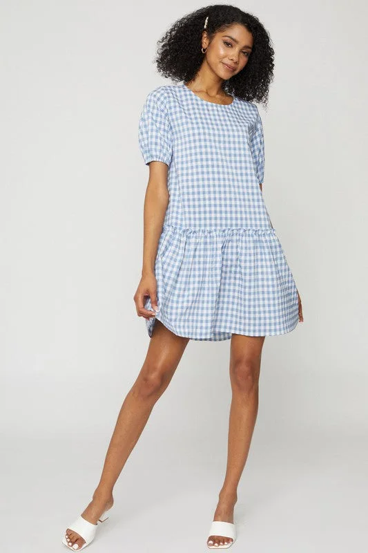 GINGHAM DROP WAIST DRESS Embroidered unclassified dresses