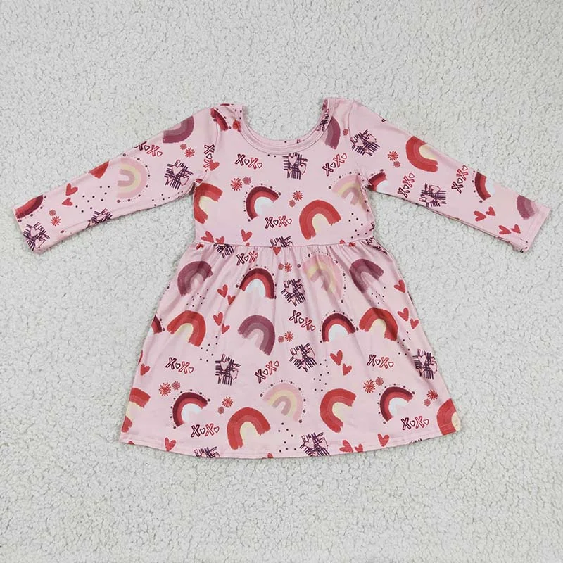 GLD0178 Baby Girl Rainbow Heart Valentine's Day Dress Winter unclassified dresses