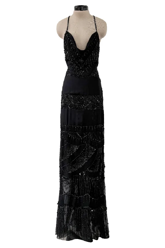 Gorgeous Fall 2003 Valentino Densely Beaded Bias Cut Black Silk Chiffon Dress Beach unclassified dresses