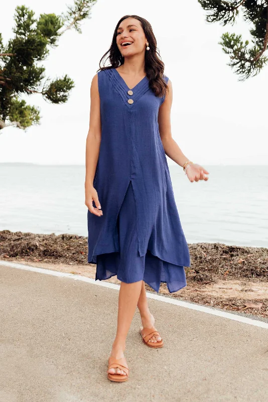 Gutha Cobalt Cotton Blend Layer Dress Ruffled unclassified dresses