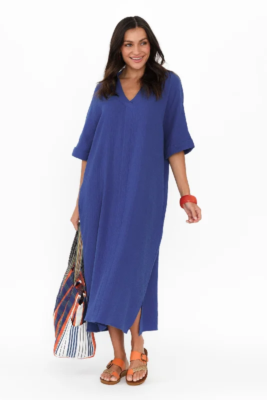 Juniper Cobalt Cotton Cheesecloth Dress Fall unclassified dresses