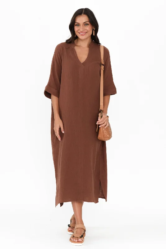 Juniper Mocha Cotton Cheesecloth Dress Vacation unclassified dresses