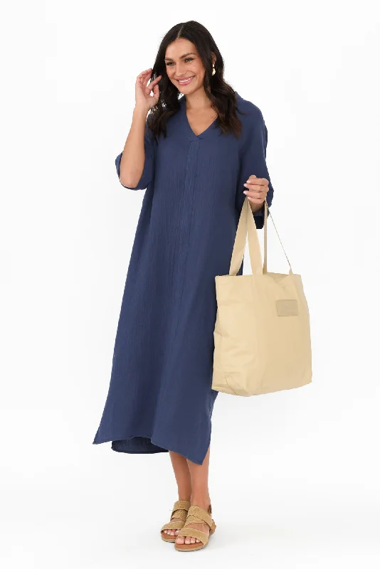 Juniper Navy Cotton Cheesecloth Dress High-end unclassified dresses