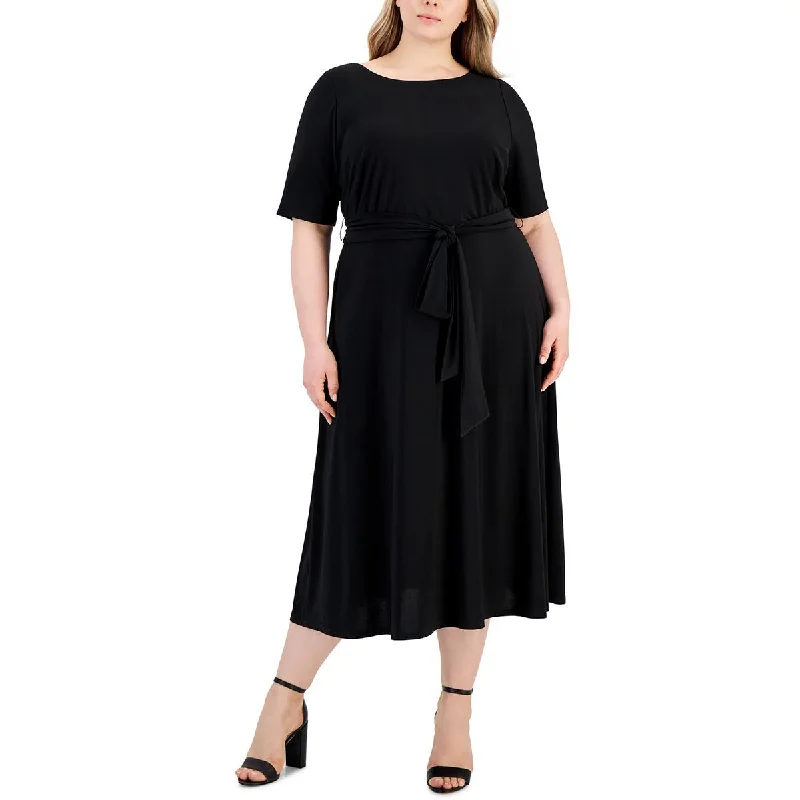 Kasper Womens Plus Belted Middi Fit & Flare Dress Plus size unclassified dresses