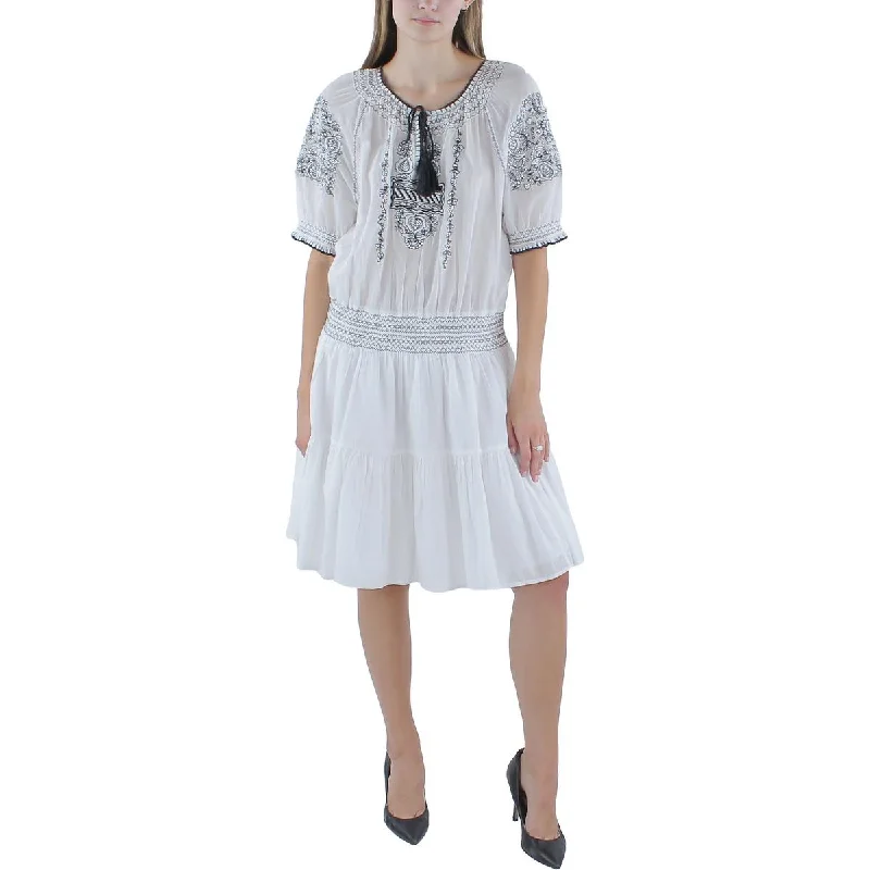 Lauren Ralph Lauren Womens Embroidered Smocked Tunic Dress Bold pattern unclassified dresses