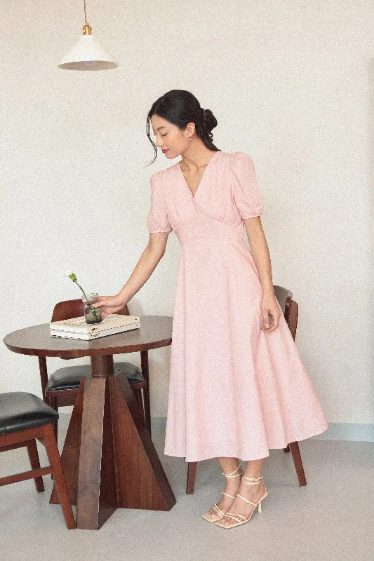 Marabelle Cotton Midaxi Dress in Delicate Pink Striped unclassified dresses