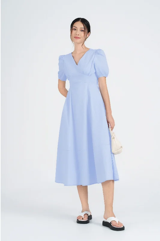 Marabelle Cotton Midaxi Dress in Soft Blue Sleeveless unclassified dresses