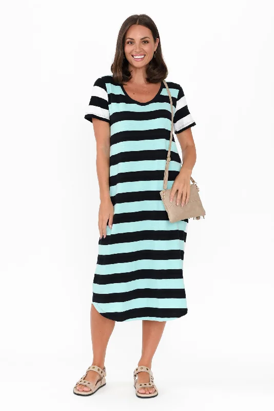 Mercury Blue Stripe Cotton Dress Long sleeve unclassified dresses