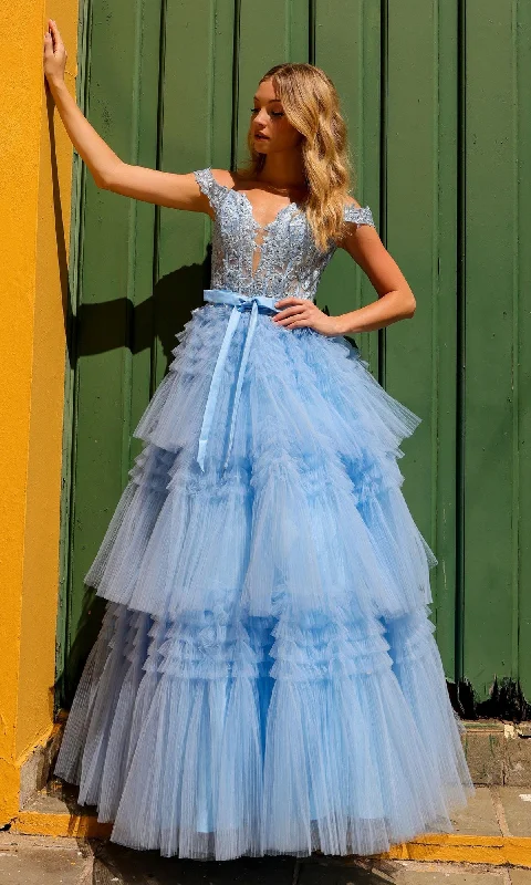 Nox Anabel Designer Ruffled Prom Ball Gown E1293 Striped unclassified dresses