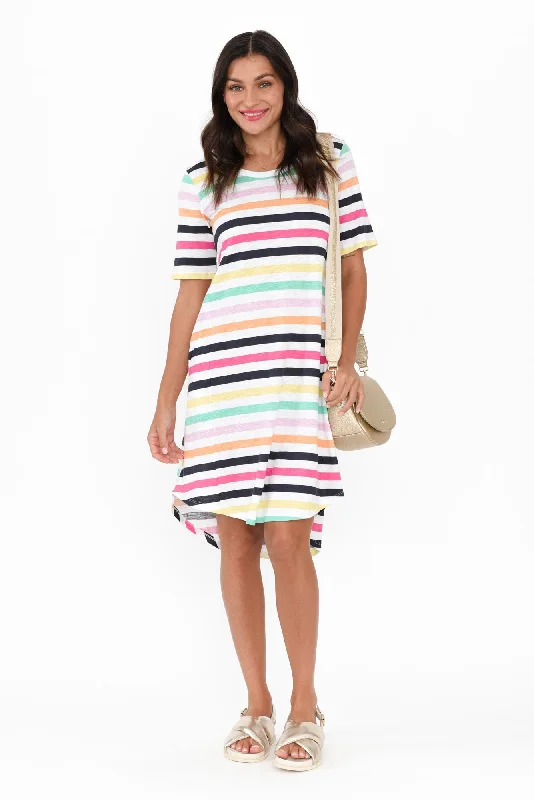 Nyree Rainbow Stripe Hi Lo Cotton Dress Wrap unclassified dresses