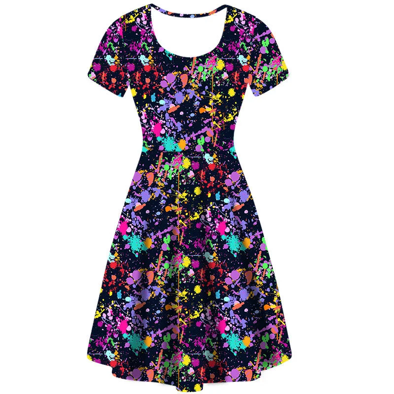 Paint Splat Vintage Skater Dress Open-back unclassified dresses