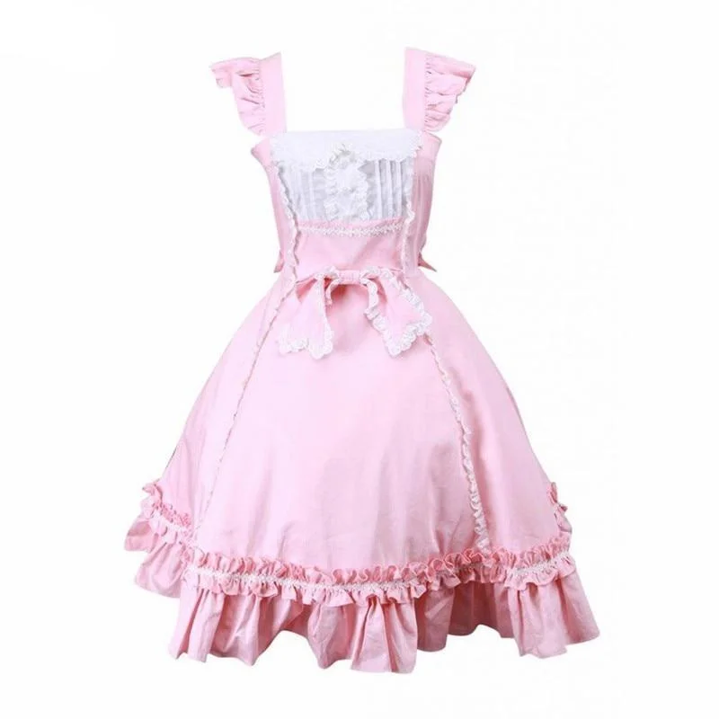 Pink Bow & Ruffles Lolita Cotton Dress Ruffled unclassified dresses