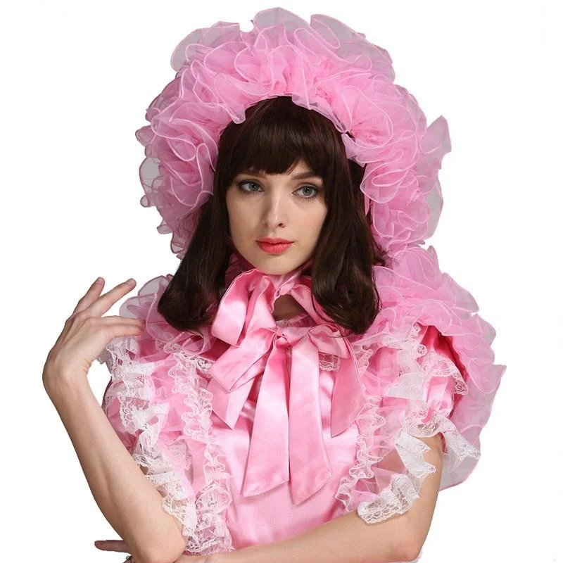 Pink Organza Bonnet With Cape Ruffled unclassified dresses