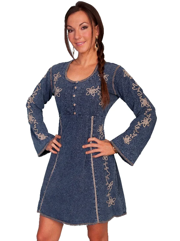 Scully DARK BLUE CONTRAST SOUTACHE L/S DRESS Satin unclassified dresses