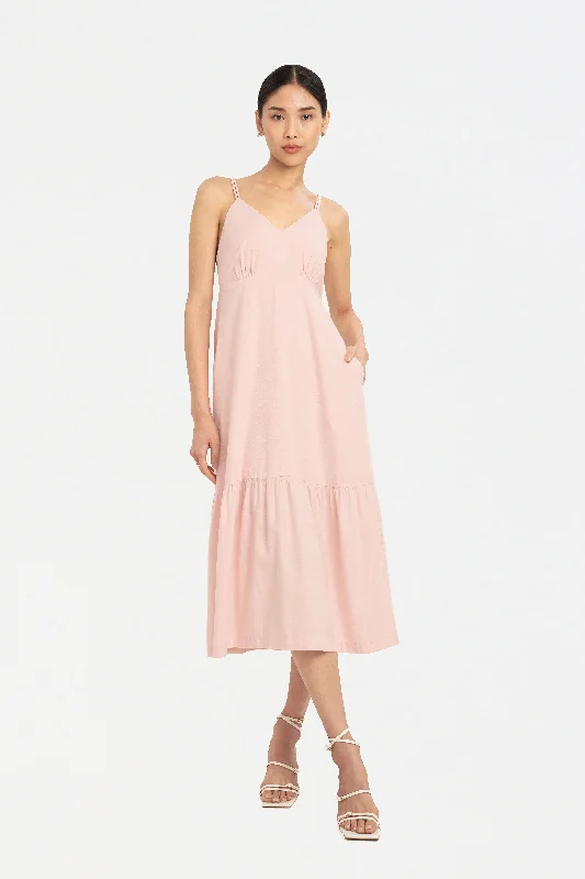 Shay Padded Tiered Dress in Crepe Pink Soft fabric unclassified dresses