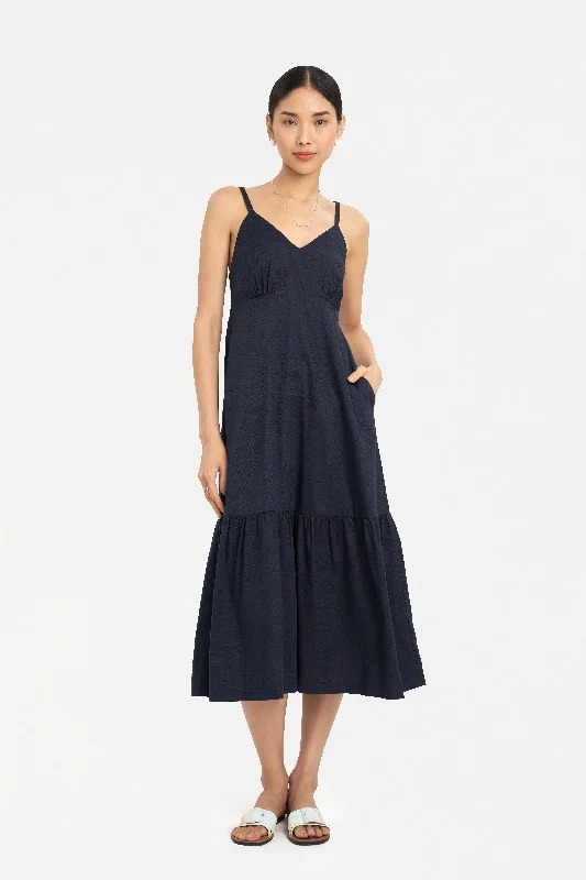 Shay Padded Tiered Dress in Dark Blue Spring unclassified dresses