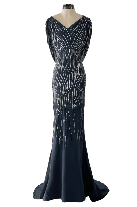 Spring 2006 Dior by John Galliano Deep Blue Dress w Extensive Silver Beadwork Beaded unclassified dresses