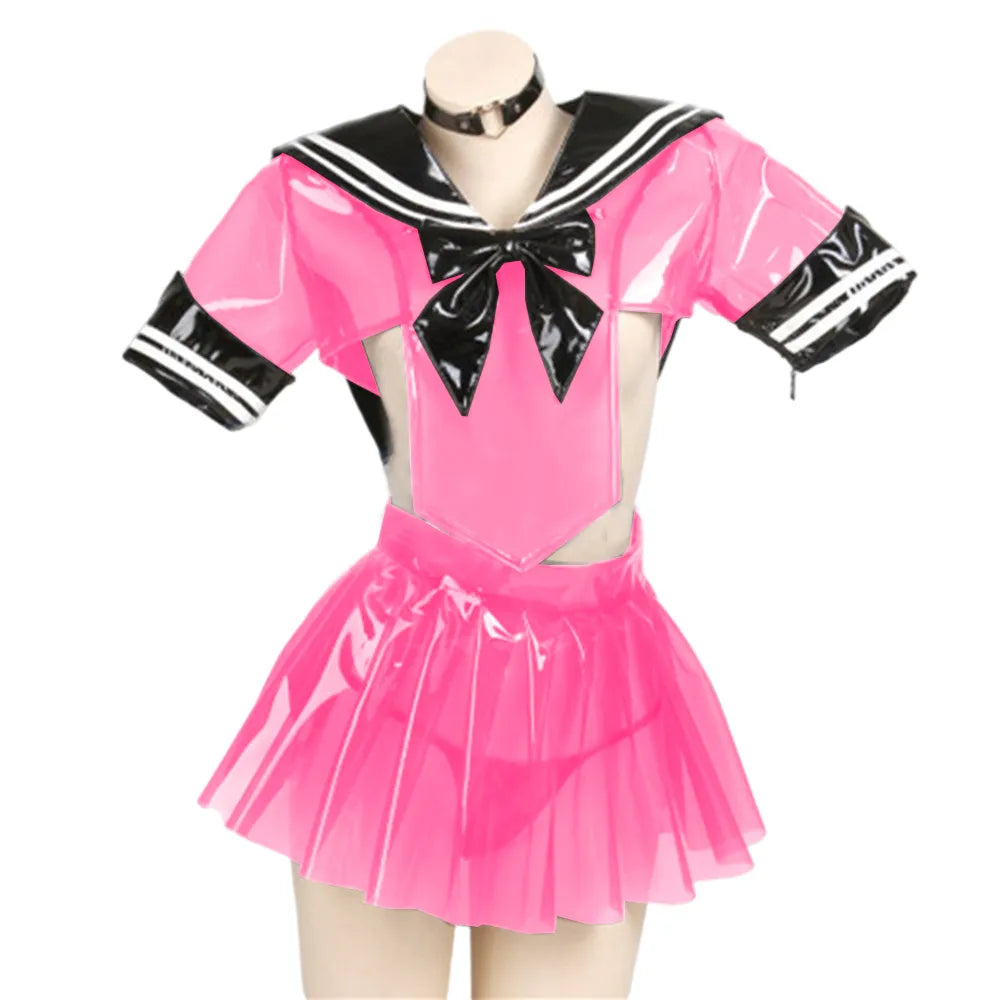 Sultry Sailor Sissy Delight: Transparent Student Uniform Stretchy unclassified dresses