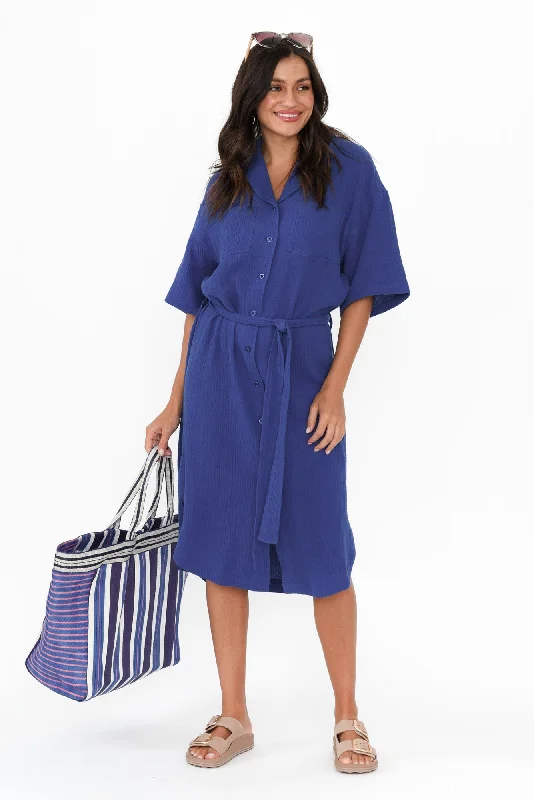 Tahiti Cobalt Cotton Cheesecloth Tie Dress Petite unclassified dresses