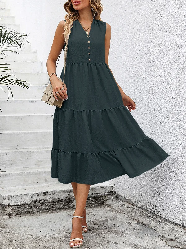 V-Neck Sleeveless Tiered Dress Backless unclassified dresses