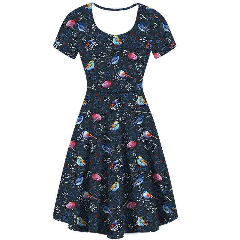 Winter Birds Vintage Skater Dress Polka dot unclassified dresses