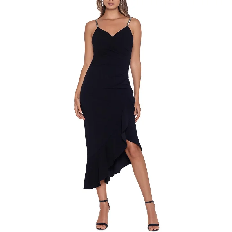 Xscape Womens Petites Pleated Asymmetric Sheath Dress Vacation unclassified dresses